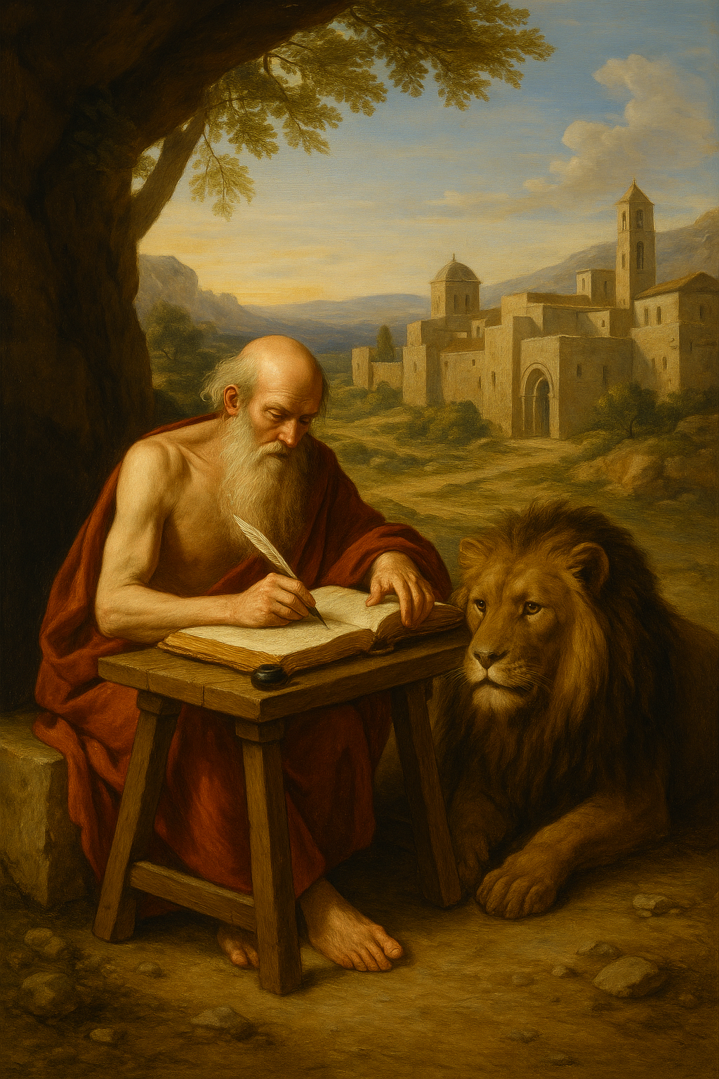 São Jerônimo traduzindo a Vulgata nos arredores de Belém