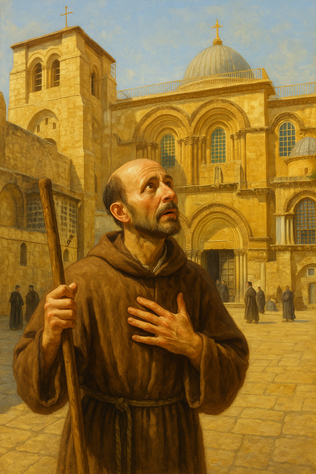 Santo Inácio de Loyola na entrada da Igreja do Santo Sepulcro em Jerusalém